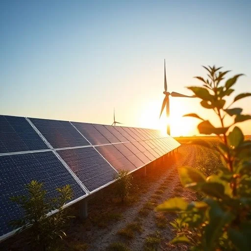 images/Green_Energy_f9fb36aa.webp: A large, futuristic industrial facility powered entirely by an array of sleek, modular battery storage units and integrated smart grid technology. Show subtle energy flows visualized as glowing lines connecting the components. Emphasize efficiency, scale, and advanced grid management. No human presence.